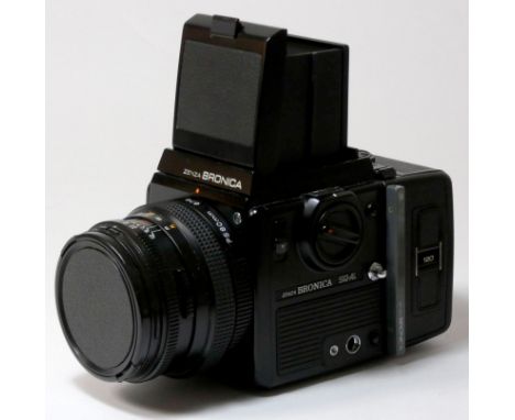 A Bronica SQ-Ai medium format film camera (serial number of body - 1523872), with winding crank, waist level finder, dark sli