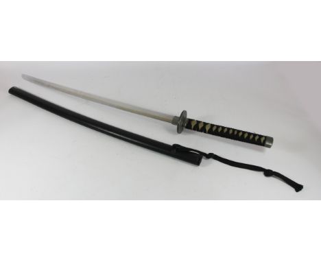 A modern Samurai display sword with scabbard and stand, length of blade 71cmThis bladed product is not for sale to people und