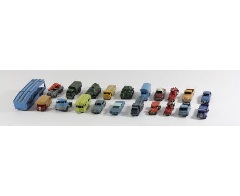 Twenty Lesney die-cast vehicles, including a Dennis Fire Engine, Berkeley Caviller and Marshall Horse Box MK7, along with oth