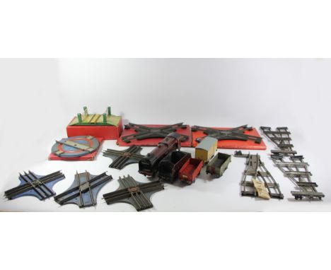 A collection of Hornby O gauge to include, L.M.S 'Royal Scot' locomotive and tender, together with goods wagons, track and ni