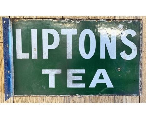 A Vitreous enamel double sided Lipton's Tea sign, 39cm x 23cm 