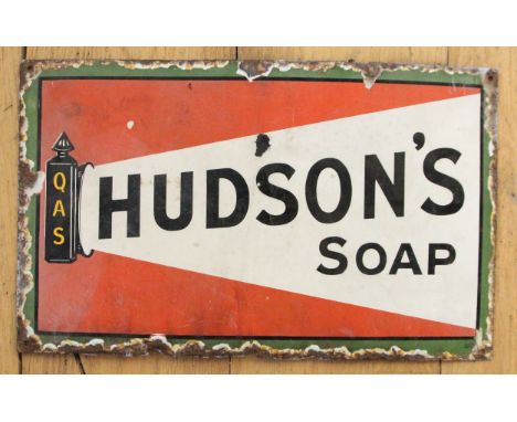 A vitreous enamel single sided Hudson's Soap advertising sign, 46cm x 28cm 