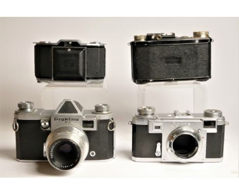 A Zeiss Ikon Contax II rangefinder camera, together with a Zeiss Ikon Super Nettel with Tessar lens, together with a Zeiss Ik