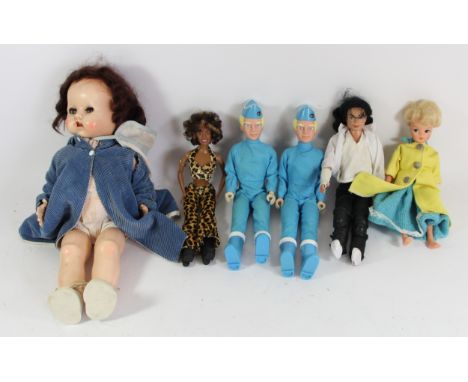 Six dolls, including two Thunderbirds, Michael Jackson, Mel B (Spice Girls) and two others 