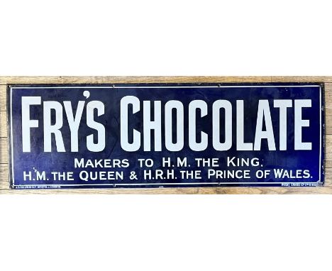 A vitreous enamel single sided Fry's Chocolate advertising sign, 92cm x 31cm 