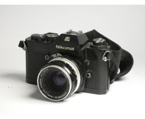 A Nikon Nikomat EL SLR camera, with a Nikkor-H auto 50mm f2 lens, a Hanimex Automatic MC 35mm f2.8 lens, cased, a Hanimex Wid