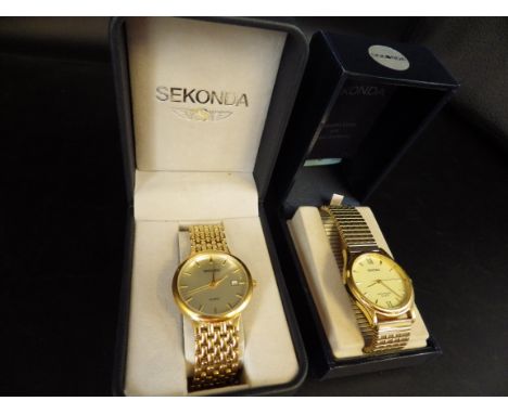2,boxed vintage Sekonda Gents gold plated Quartz watches, one with original instruction booklet&nbsp;