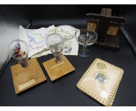Collectors lot-&nbsp; bookends 'Ye Old Smugglers Inn', lightbulbs with Spitfire and Bugatti inside (slightly a/f car), Victor