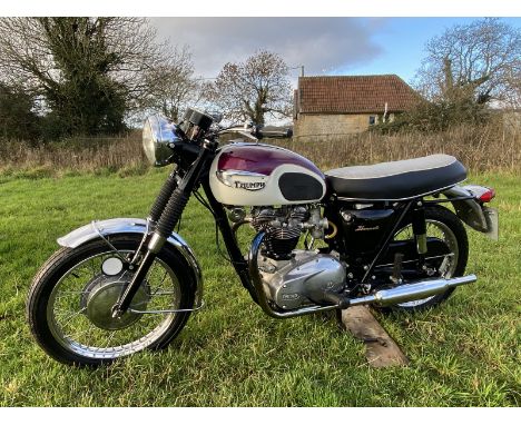 1967 Triumph 650cc T120 BonnevilleReg. no. KCG 89EFrame no. T120 DU54529Engine no. T120 DU54529The Triumph Bonneville owes it