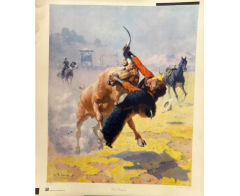 William R Leigh 25x21. 5 Colour print Titled Bull Dogging. All autographs come with a Certificate of Authenticity. We combine