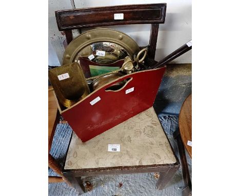 Metal framed convex wall mirror, fireside tools &amp; a dining chair