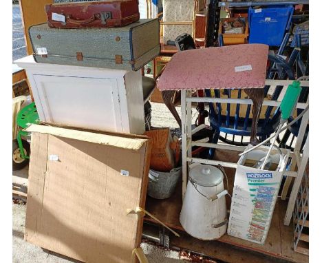 Collection of furniture, vintage suitcases, an enamel jug &amp; other collectables