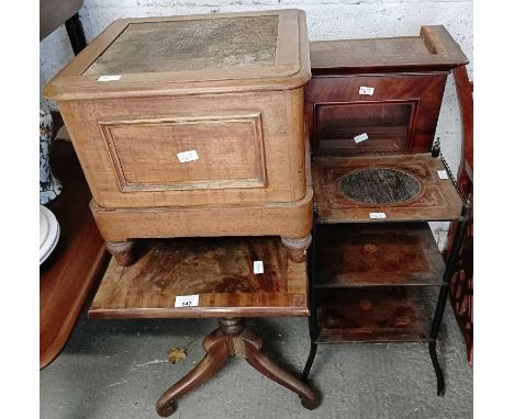 Various furniture to include a Victorian Italian style 3 tier side table, glazed display cabinet, commode etc