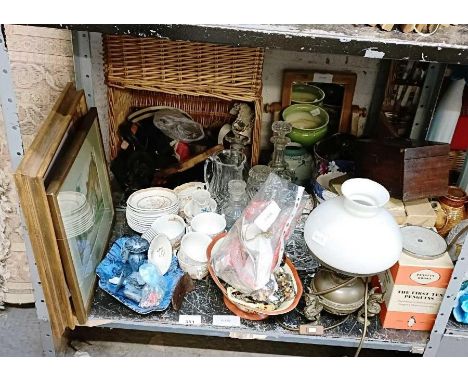 Decorative oil lamp, glass decanters, wicker baskets, vase, Chinese ginger jar &amp; other collectables