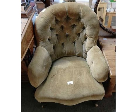Victorian button back nursing chair along with another button back chair