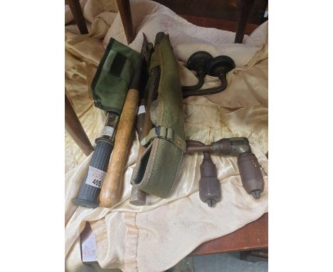 Military style collapsible tools, along with hand drills &amp; other items