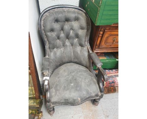 Victorian ebonised button back armchair