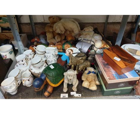 Mid century Phillips lamp, soft toys, collection of Bossons plaster face masks &amp; other items