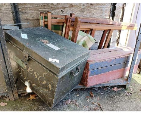 Pair of garden hardwood directors chairs, tool trunk &amp; tool box including tools