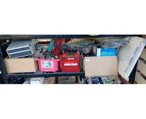 Hand tools including wooden planes, 2 Halfords 4 in 1 jump starters, other tools &amp; garage equipment