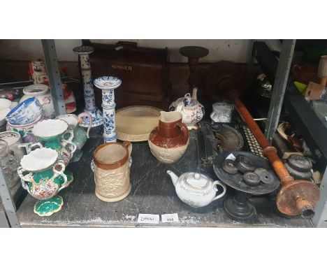 Cased Singer sewing machine, vintage typewriter, scales, weights &amp; other collectables