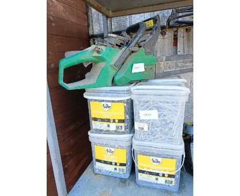 8 tubs of nails &amp; a Gardenline chainsaw