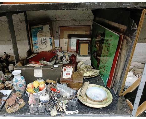 Ephemera to include postcards, cigarette cards, vintage style "Cherry Blossom" tin sign &amp; other items