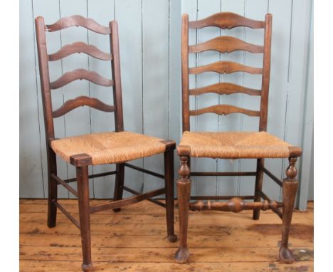 Four oak ladder back chairs, with two spindle back chairs (6)