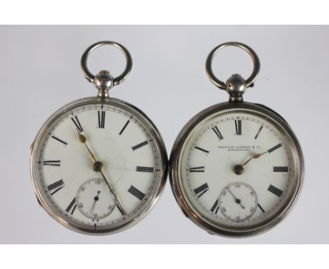 Two keywind silver pocket watches, the first with enamel Roman numeral dial signed Stewart Dawson & Co Liverpool, with subsid