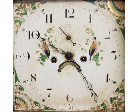 A George III oak eight day longcase clock, painted dial with Arabic numerals, subsidiary seconds and date aperture and moveme