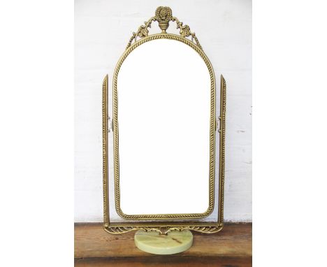 A continental gilt metal and onyx dressing table mirror, with a larger modern wall mirror with shell crest, 81cm (2)