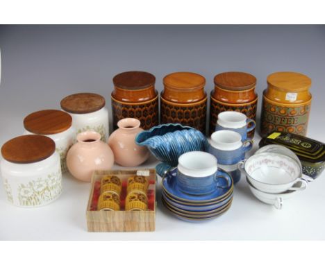 A collection of vintage storage jars and ceramics, to include; three Hornsea 1977  storage jars, Hornsea Bronte storage jar, 