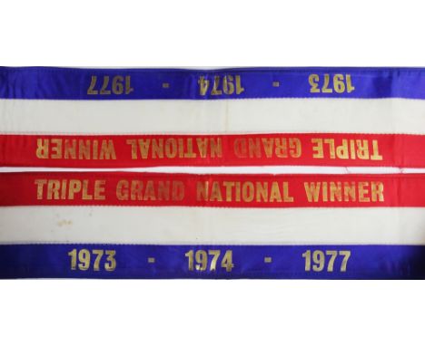 A rare Red Rum public appearance sash originally the property of Noel Lemare, the tri-colour sash with gold lettering 'Trippl