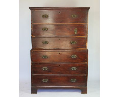 An early 19th century mahogany chest on chest, with three drawers over three drawers on bracket feet, 162cm H x 107cm W x 53c