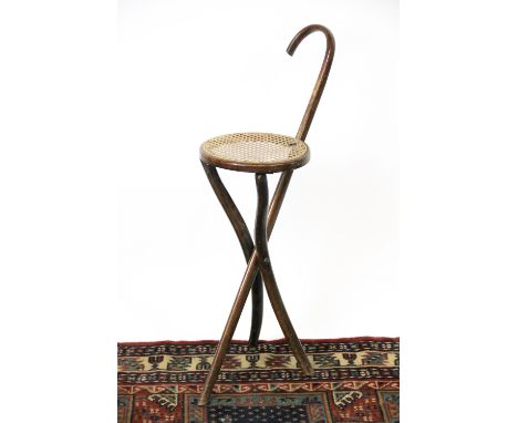 A Thonet style walking cane/shooting stick, 85cm long, with a walking stick with antler handle and foxes mask detail, 94cm (2