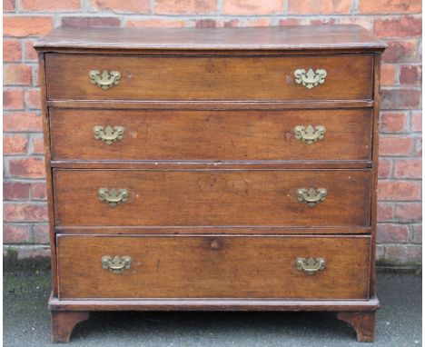 A George III oak chest, of two short and three long drawers, on bracket feet, 97cm H x 108cm W x 54cm D