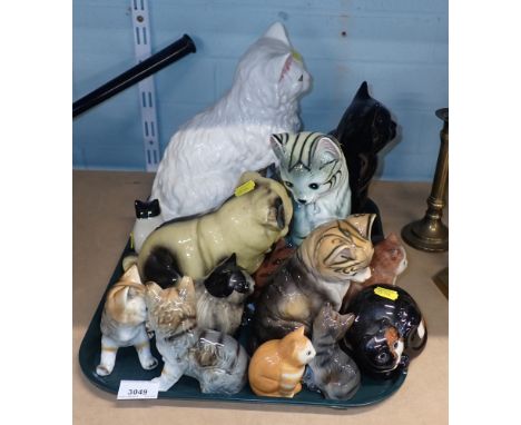 A group of ceramic cat figures, to include Leonardo collection, quail, etc. (1 tray)