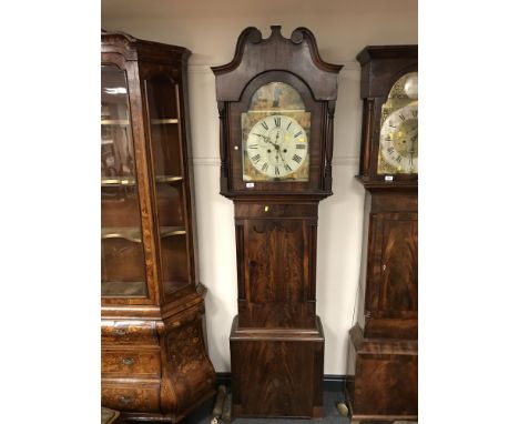 A 19th century mahogany longcase clock with classical painted dial by Roberts, height 221 cm. 