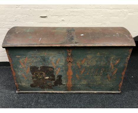 A late 19th century pine domed topped trunk 