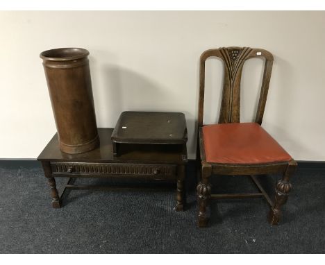 An Ercol telephone table, a dining chair and a stick stand 