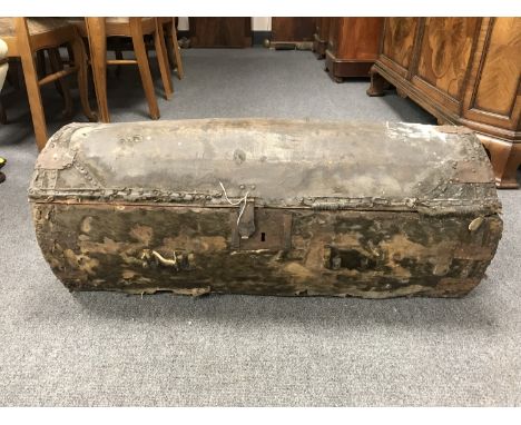 An antique pony hide trunk