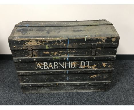 An oak bound shipping trunk