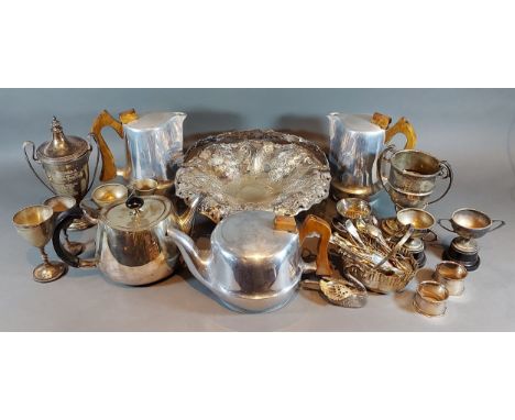 A Picquot ware three piece tea service together with a collection of plated and other items 
