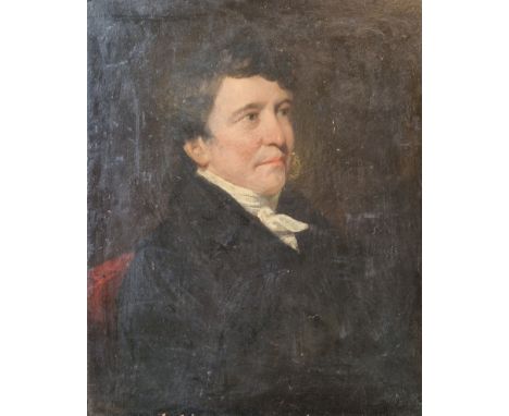 Early 19th Century English school a half length portrait of a Gentleman wearing period dress, double sided with a portrait of