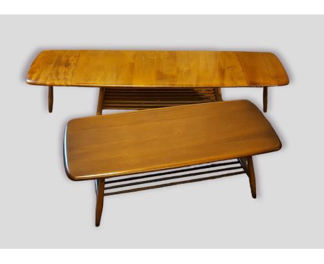 An Ercol drop flap coffee table together with another similar Ercol coffee table 