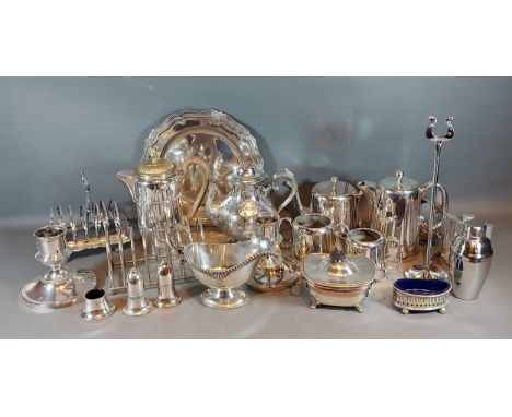 A silver plated four piece tea set, together with a collection of silver plated items 