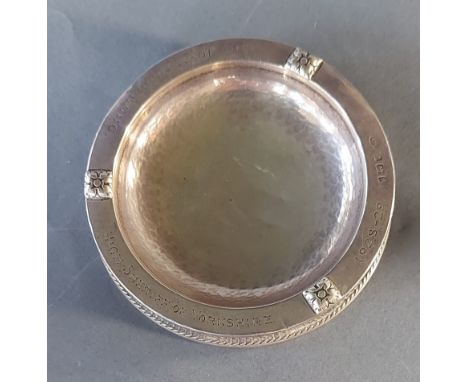 A Birmingham silver presentation dish by A.E. Jones, presented to Sir John Harrowing, High Sheriff Of Yorkshire, 10cms diamet