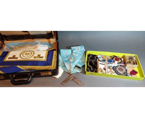 A collection of Masonic regalia to include medallions, together with a small collection of military badges and button 