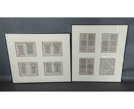 Thomas Langley, a set of four architectural engravings, 19cm by 24cm, together with a similar set of four engravings depictin
