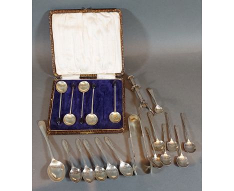 A set of five Birmingham silver spoons, together with a Sheffield silver spoon and a small collection of silver plated items 